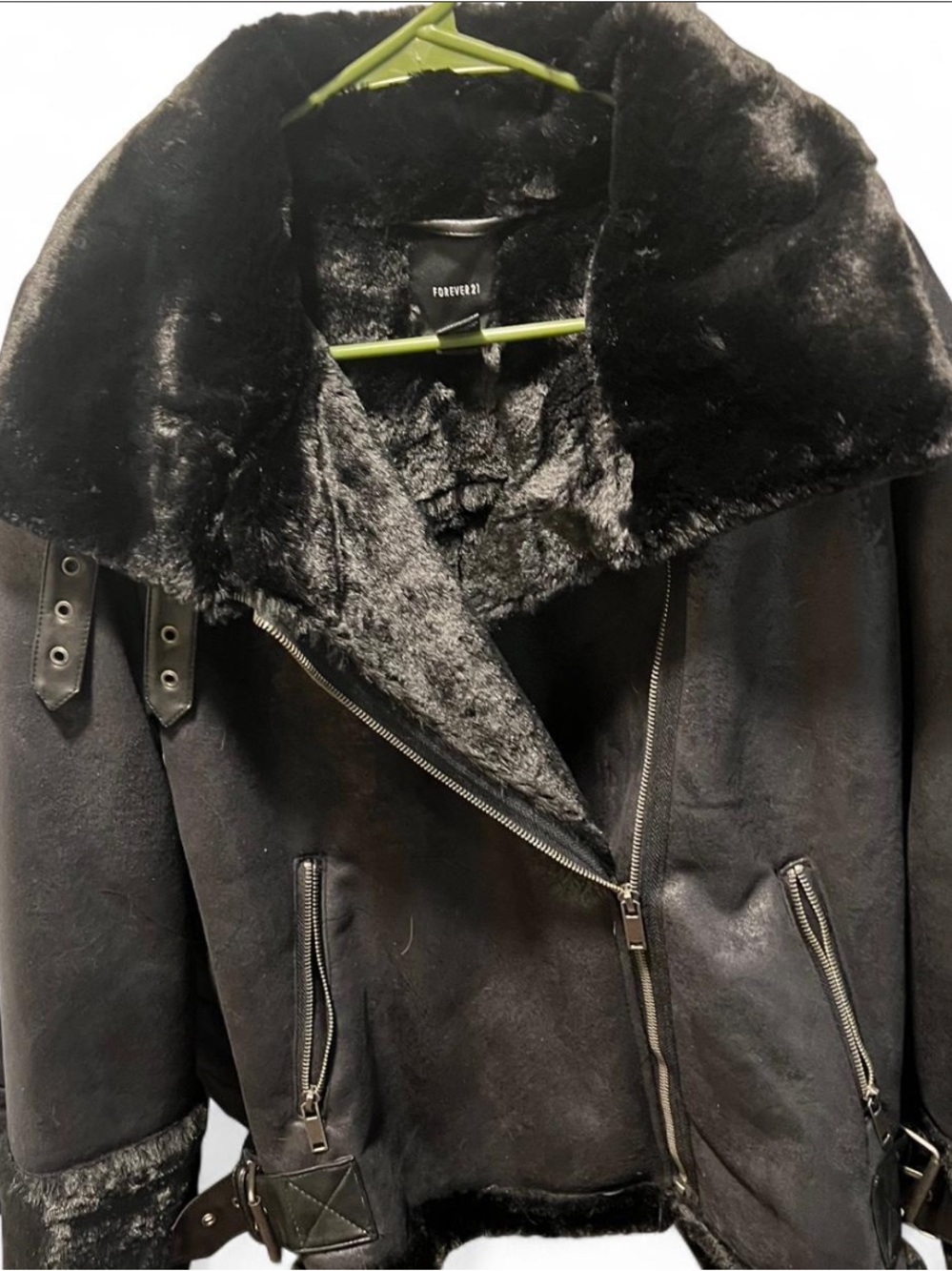 Forever 21 Black Faux Shearling Aviator Jacket